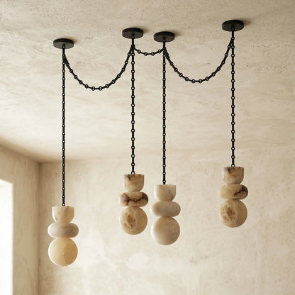 Alabaster Cylindrical Chain Chandelier