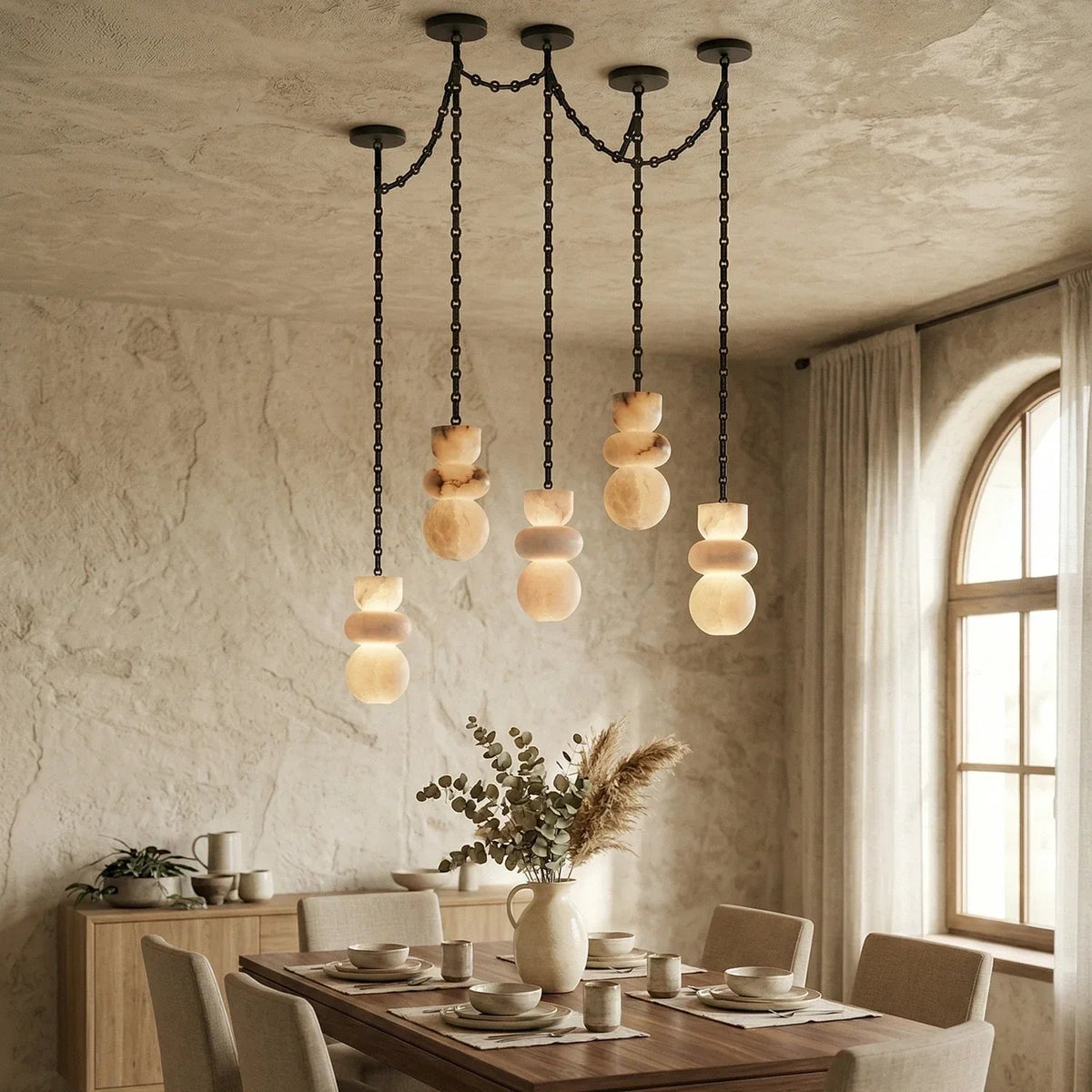 Alabaster Cylindrical Chain Chandelier
