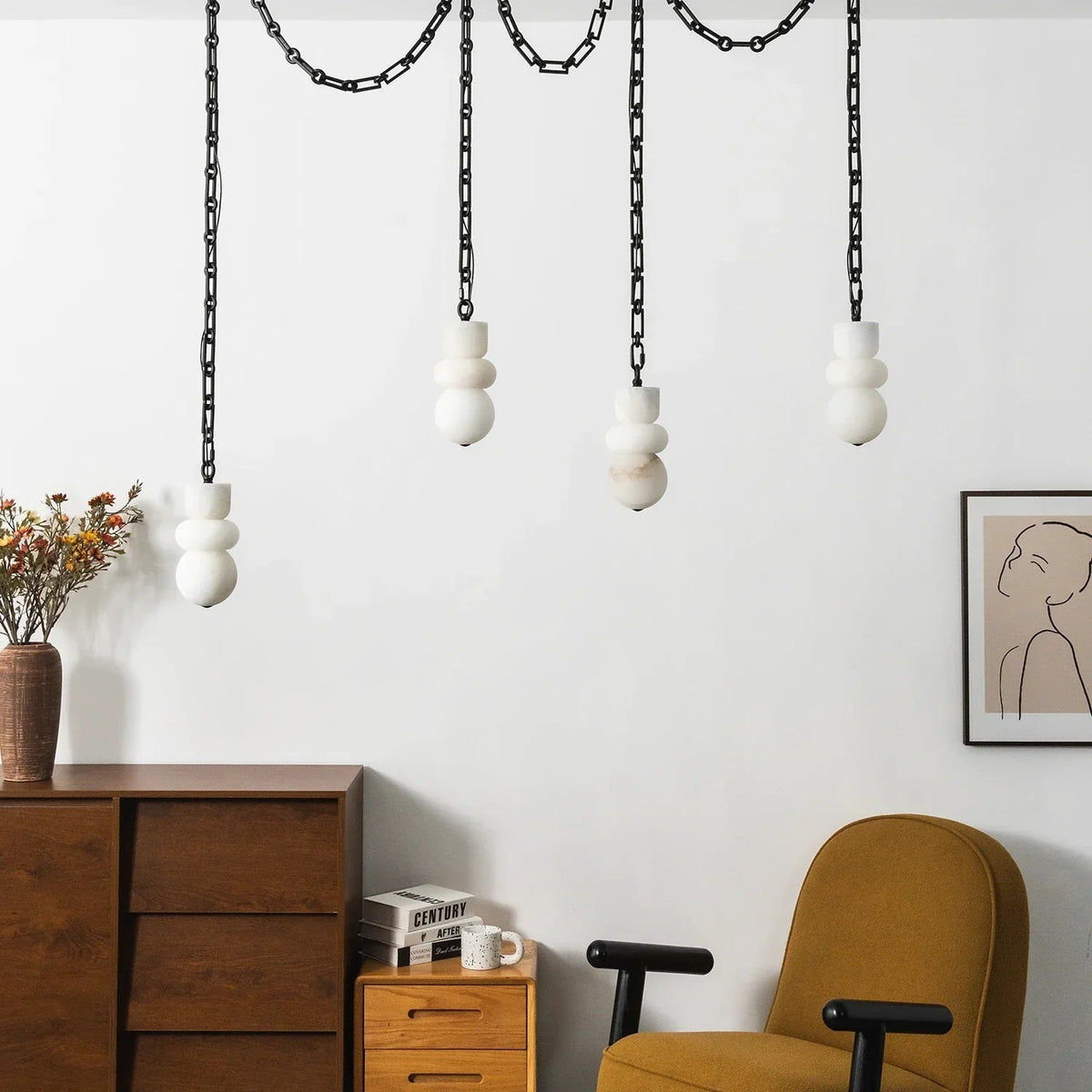Alabaster Cylindrical Chain Chandelier