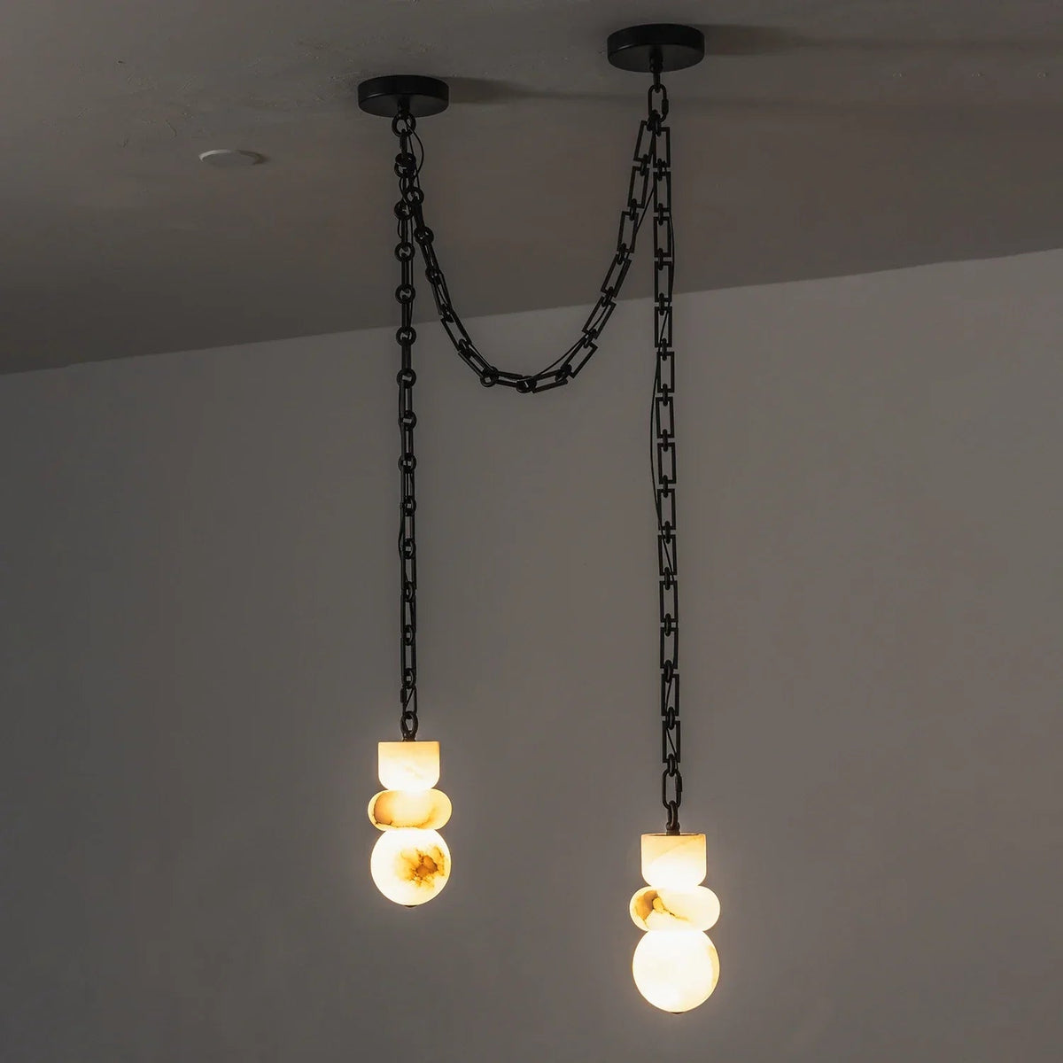 Alabaster Cylindrical Chain Chandelier