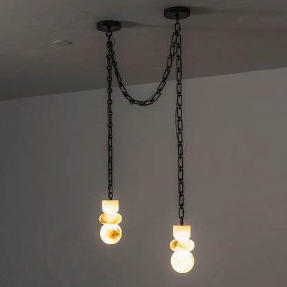 Alabaster Cylindrical Chain Chandelier