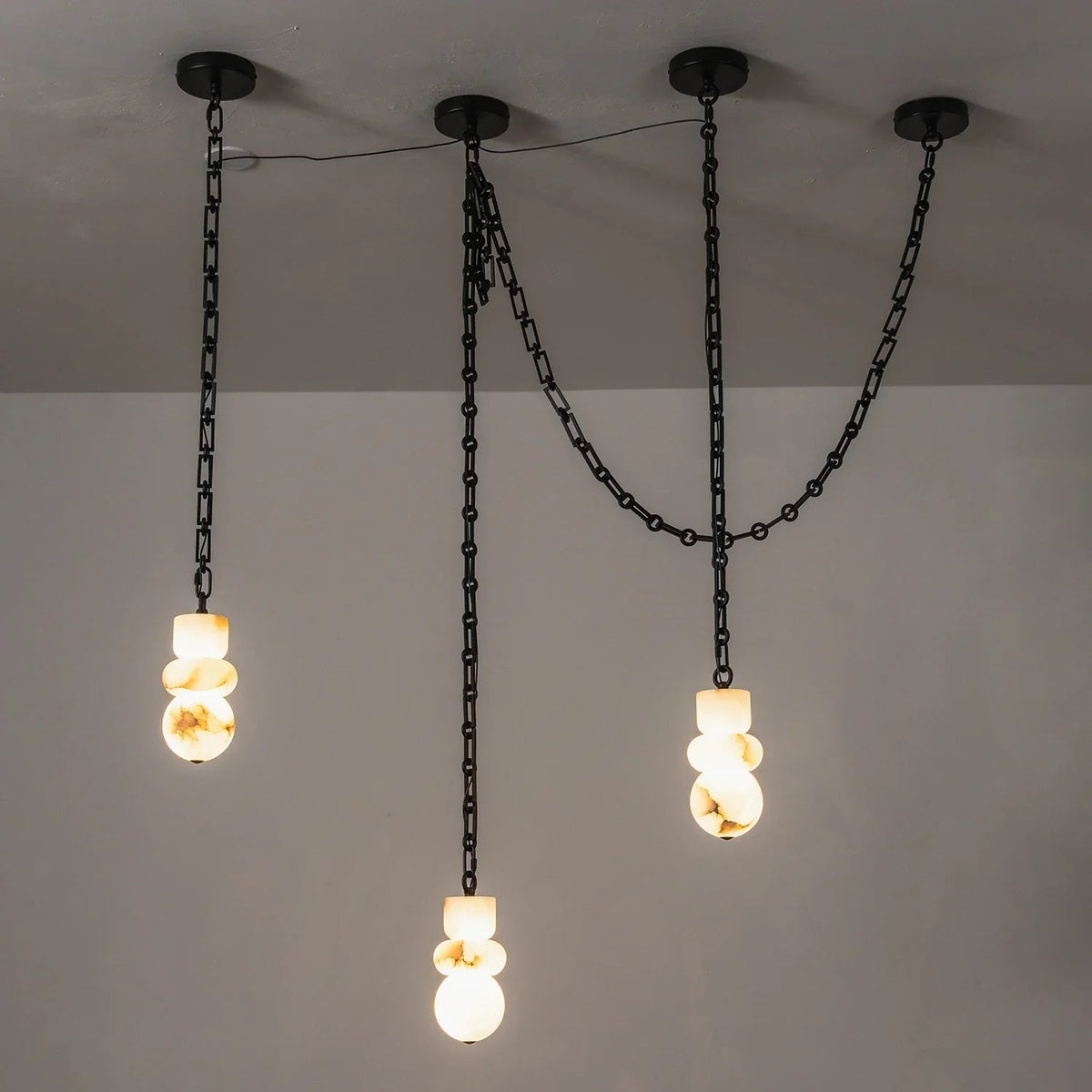 Alabaster Cylindrical Chain Chandelier