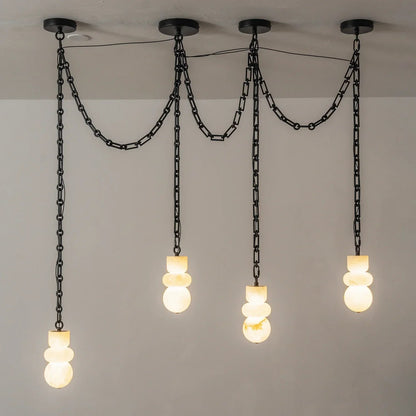 Alabaster Cylindrical Chain Chandelier
