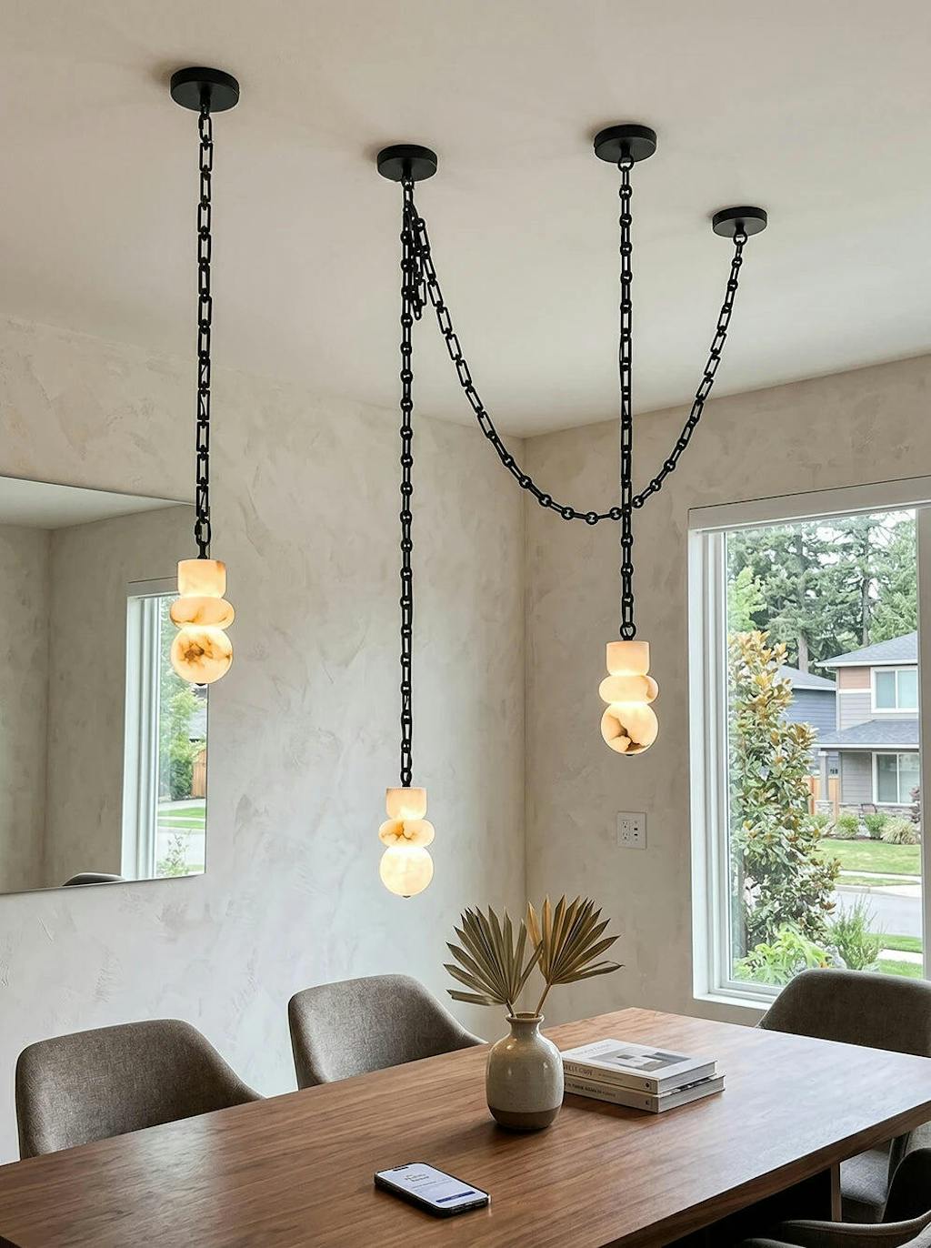 Alabaster Cylindrical Chain Chandelier