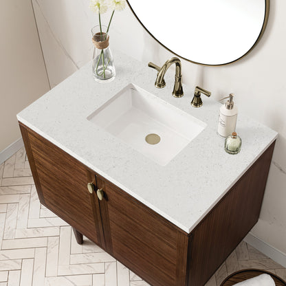 James Martin Amberly 36" Dual Mount Single Bathroom Vanity, Mid-Century Walnut