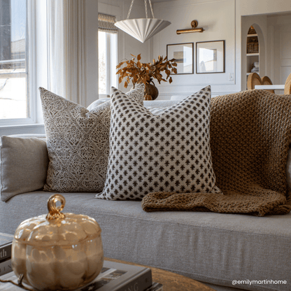 Cora Floral Block Printed Pillow Cover | Brown