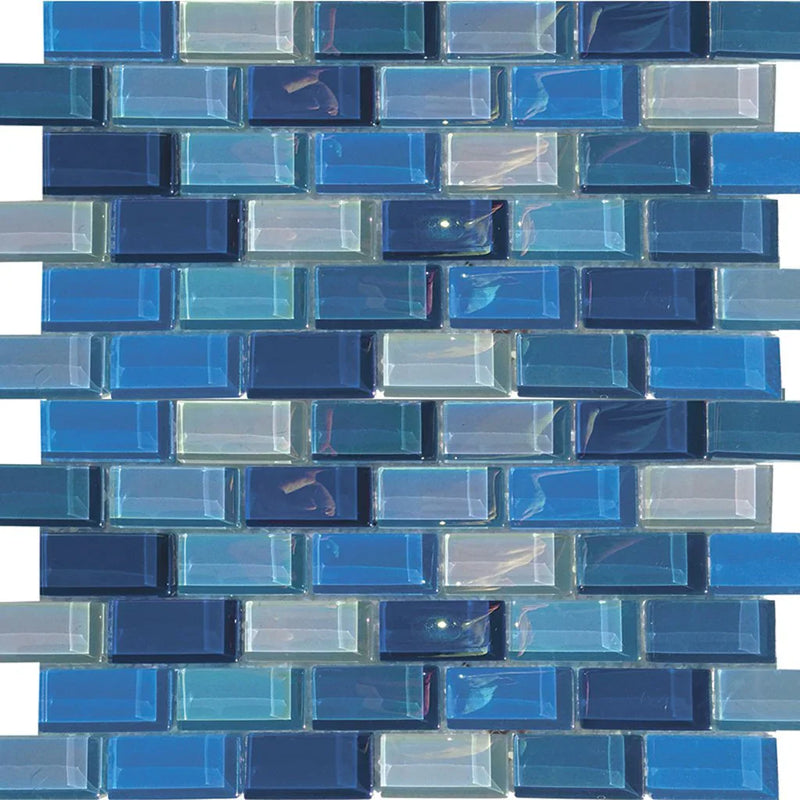Aquatica Blue Bazaar 1"x2" Glass Mosaic Tile 12"x12" - Lux Aqua Collection
