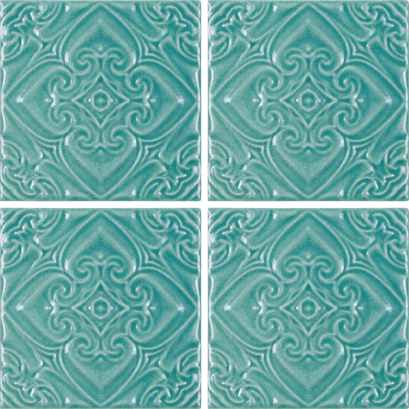 Aquatica Pacifico Acqua Deco Green Porcelain Pool Tile 6"x6" - Melange Collection