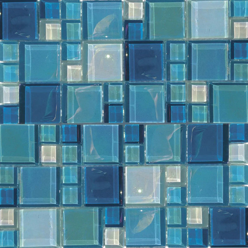 Aquatica Shimmer Random Size Glass Mosaic Tile 12"x12" - Lux Aqua Collection