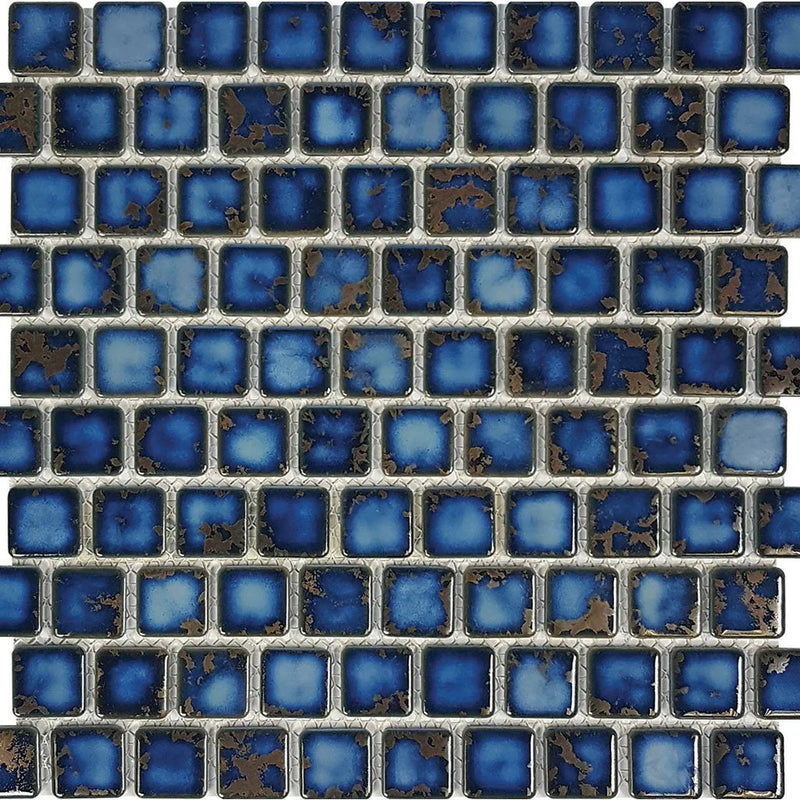 Aquatica Terra Blue 1"x1" Porcelain Mosaic Pool Tile 12"x12" - Harmony Collection