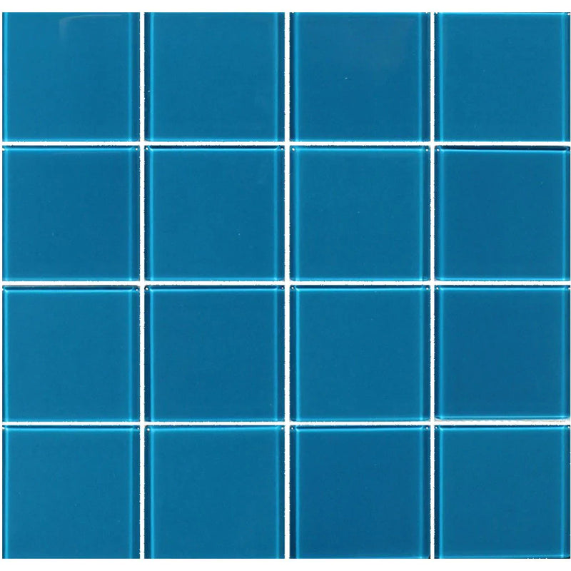 Aquatica Turquoise Solid Glass Mosaic Tile 12"x12" - Crystal Collection