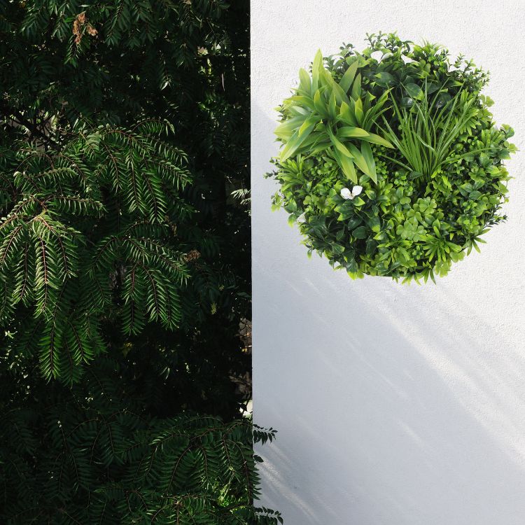 Artificial Green Wall Disc 30in – White Frame – UV Resistant – Commercial Grade