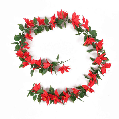 Poinsettia Garland Artificial Hanging Plant 63in – UV Resistant (Interconnectable)