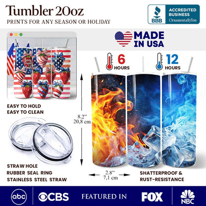 Berry Proud to Be an American 20oz Personalized Tumbler With Lid and Stainless Steel Straw, Patriotic Strawberry 4th of July Gift Cup