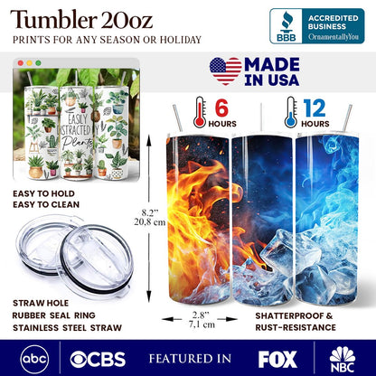 Funny Botanical Life 20oz Personalized Tumbler With Lid and Stainless Steel Straw, Easily Distracted By Plants Gift Cup