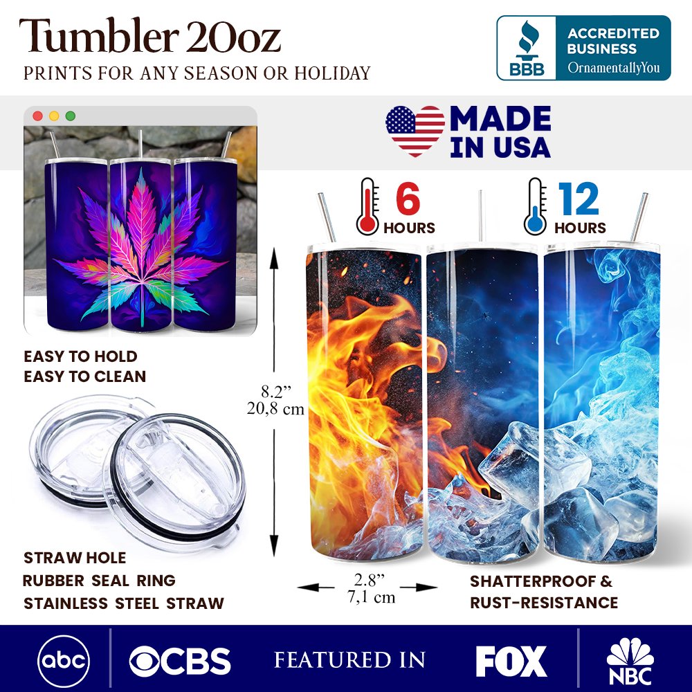 Neon Cannabis Leaf 20oz Personalized Tumbler With Lid and Stainless Steel Straw, Psychedelic Weed Aesthetic Gift Cup