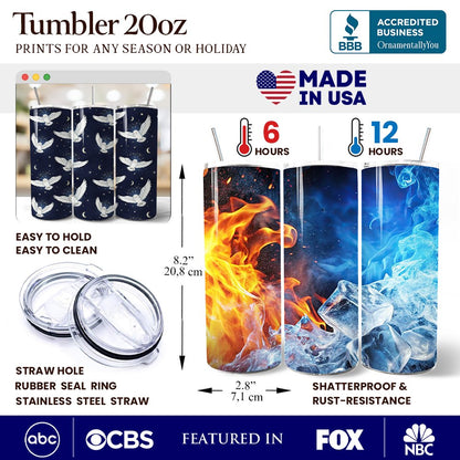 Snowy Owl Under Moon and Stars 20oz Personalized Tumbler With Lid and Stainless Steel Straw, Enchanted Navy Night Sky Gift Cup