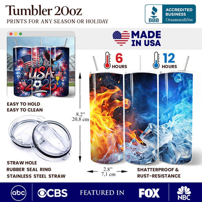 USA 2026 Soccer Cup Global Championship 20oz Tumbler With Lid and Stainless Steel Straw, Fans Football Gift Cup