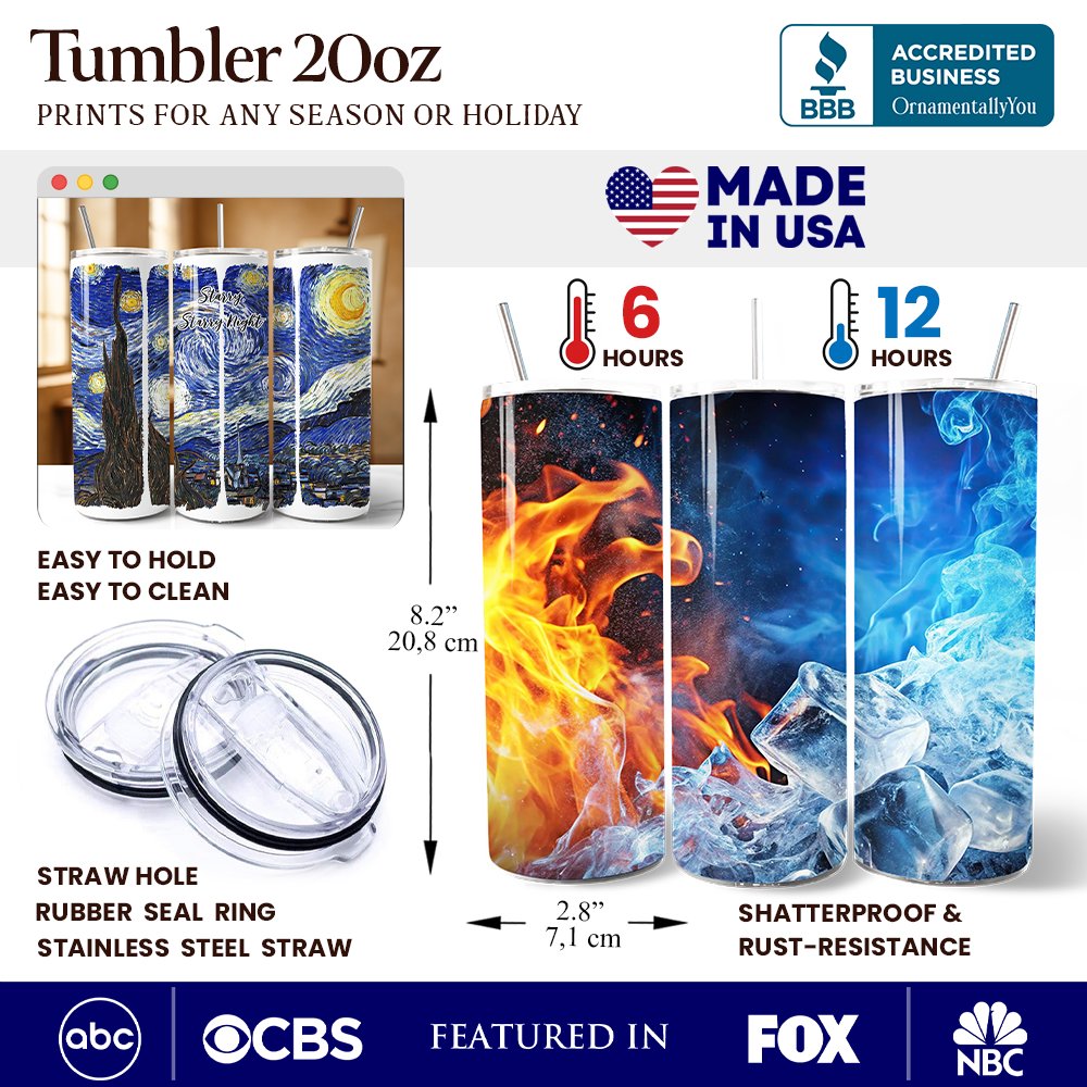 Vincent Van Gogh The Starry Night 20oz Personalized Tumbler With Lid and Stainless Steel Straw, Famous Post-Impressionism Painting Gift Cup