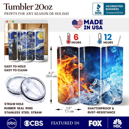 Vincent Van Gogh The Starry Night 20oz Personalized Tumbler With Lid and Stainless Steel Straw, Famous Post-Impressionism Painting Gift Cup