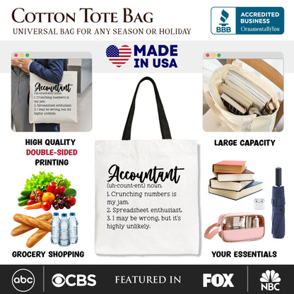 Accountant Definition Canvas Tote Bag, Finance Office Employee Gift Shopper