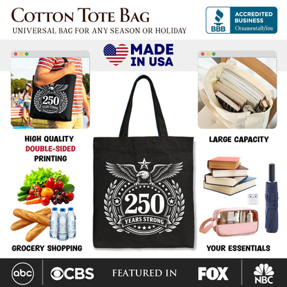 America 250 Years Strong Eagle Tote Bag, 4th of July USA Patriotic 1776–2026 Gift Shopper