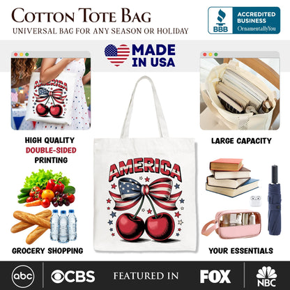 America Coquette Cherries Tote Bag, Patriotic 4th of July Gift Shopper