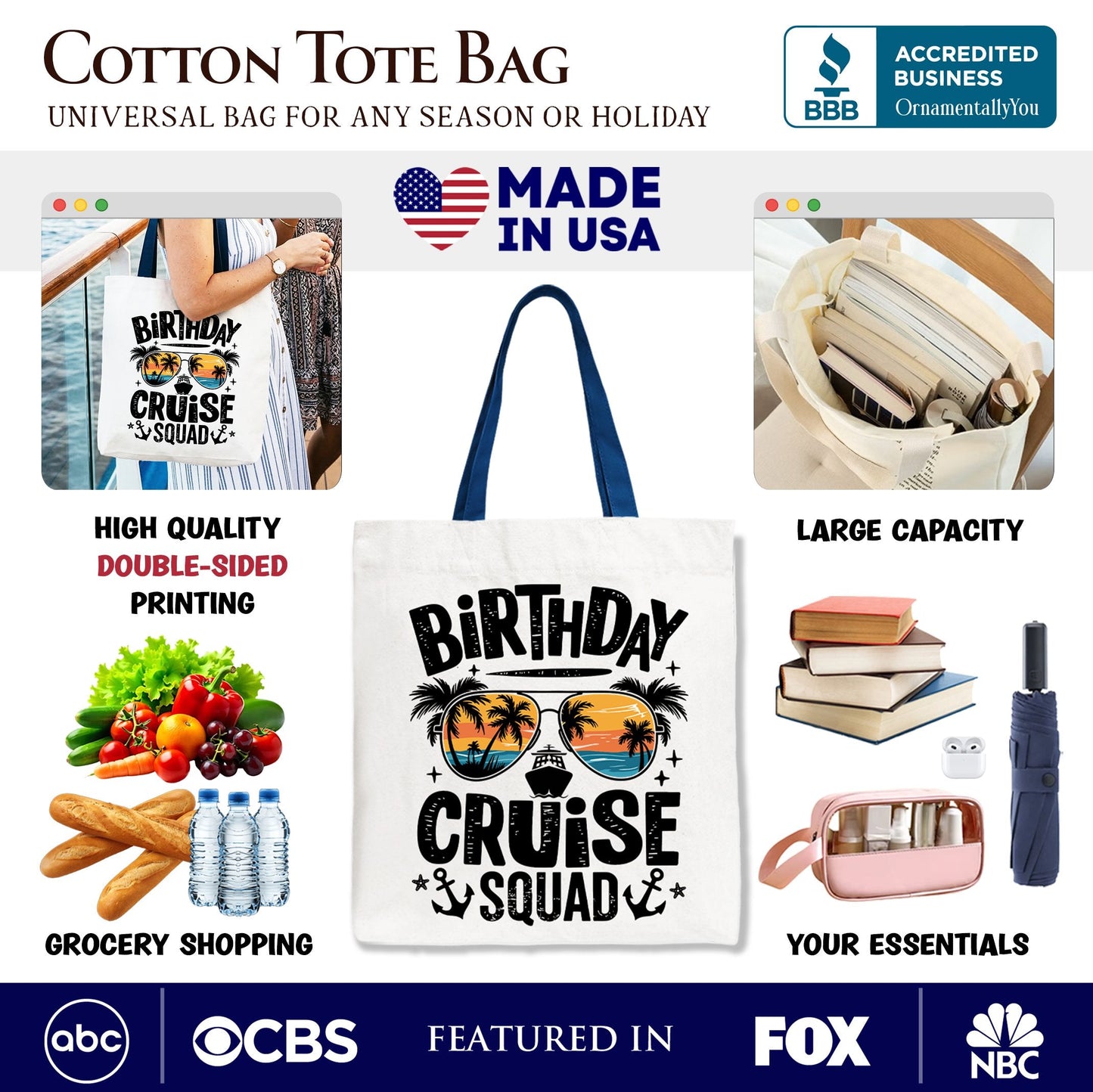 Birthday Cruise Squad Tote Bag, Tropical Vacation Cruise Trip Gift Shopper