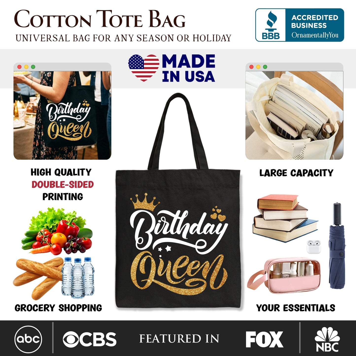 Birthday Queen Tote Bag, Glam Party Tote Bag for Stylish Women