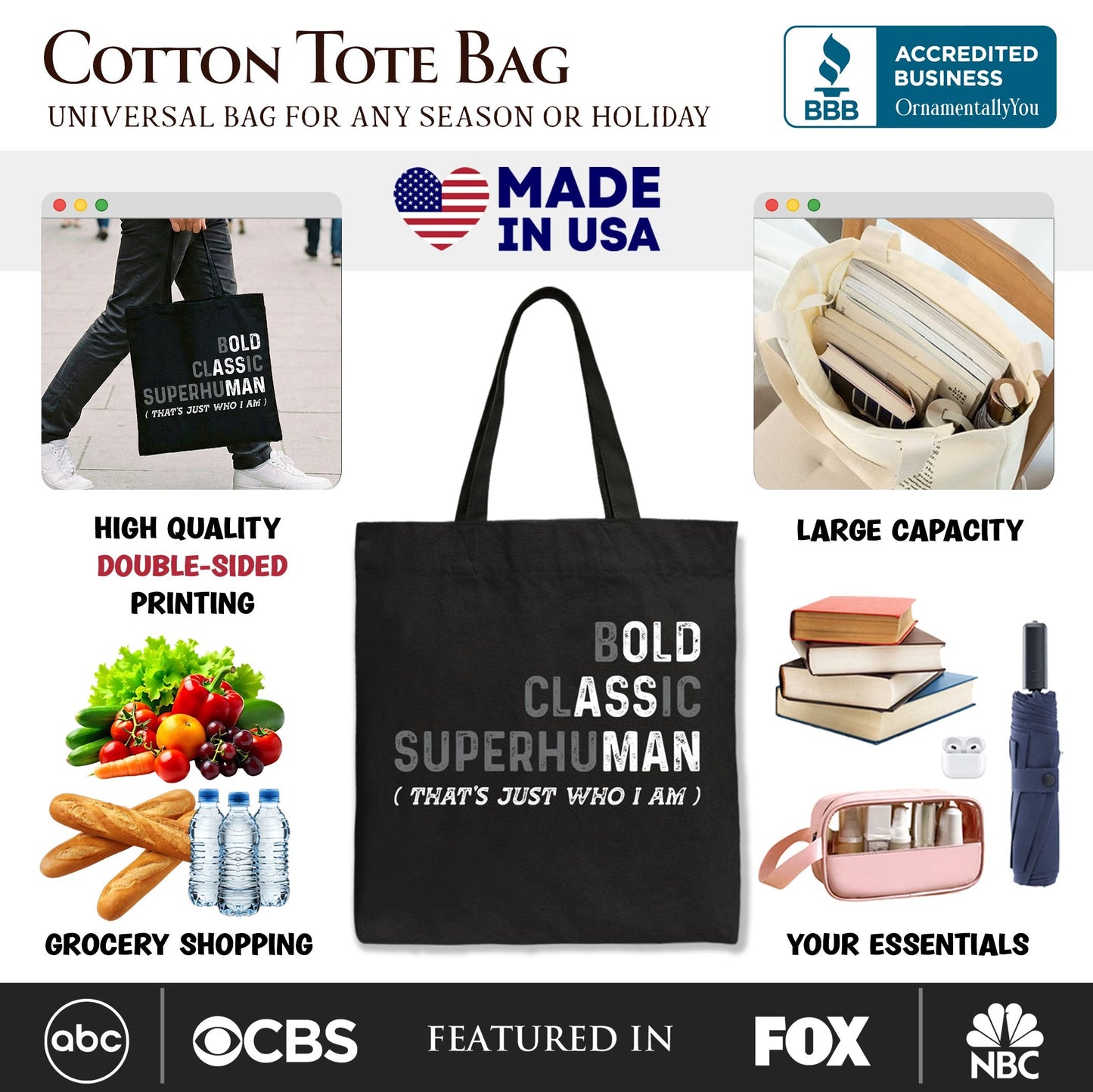 Bold Classic Superhuman Tote Bag, That's Just Who I Am Funny Dad Quote Gift Shopper
