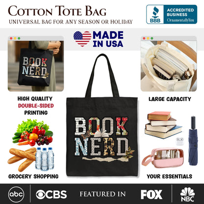 Book Nerd Collage Retro Tote Bag, Bookish Booktok Librarian Gift Shopper
