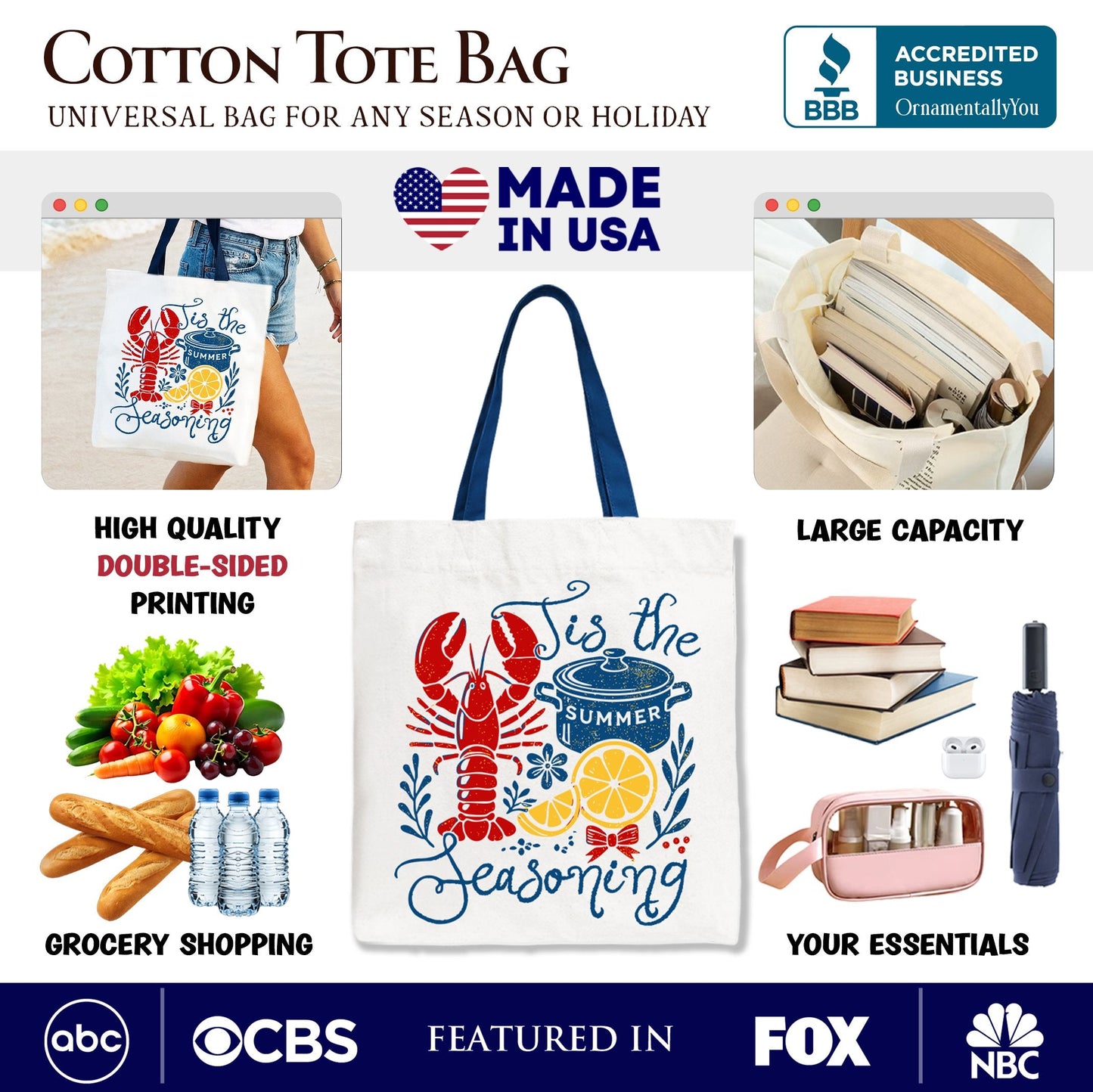 Crawfish Boil Season Summer Tote Bag, Seafood Funny Retro Gift Shopper