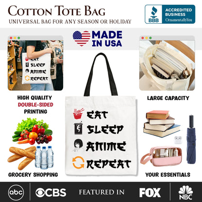Eat Sleep Anime Repeat Tote Bag, Funny Gift Shopper For Anime Lover