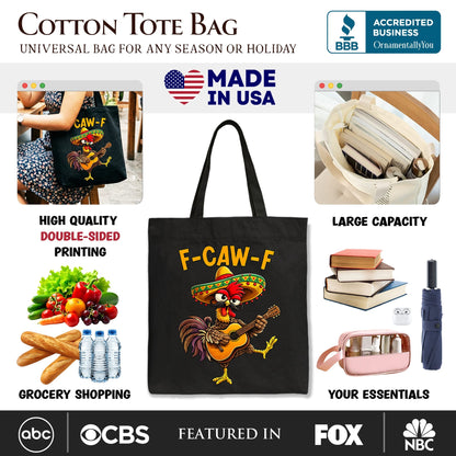 F-CAW-F Rooster Cinco De Mayo Tote Bag, Funny Mexican Gift Shopper