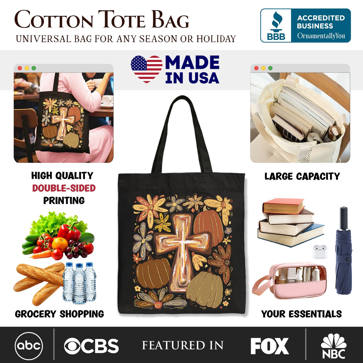 Fall Blessings Tote Bag, Autumn Christian Faith Gift Shopper