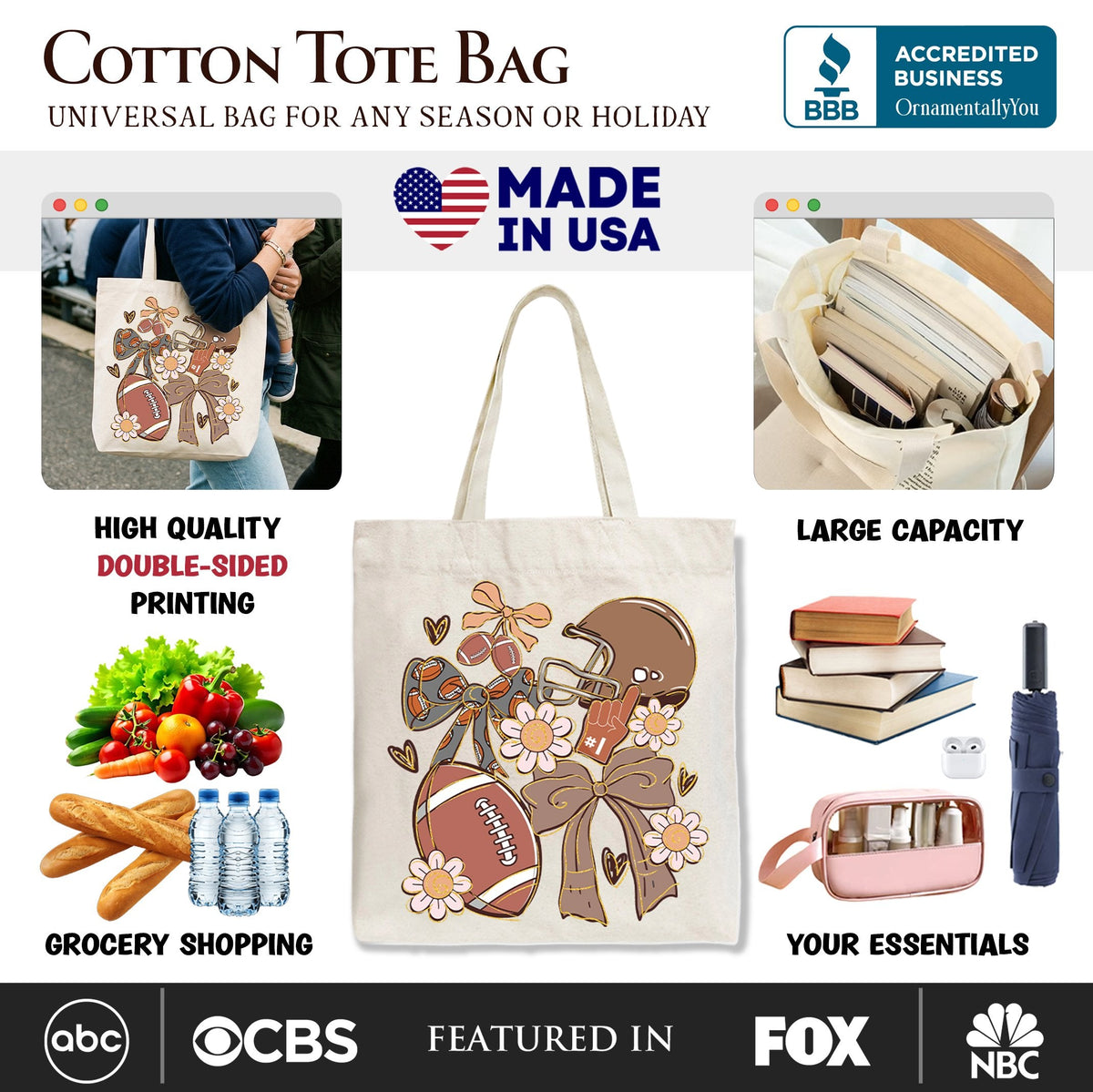 Football Mom Coquette Bow Daisy Tote Bag, Retro Fall Game Day Preppy Gift Shopper