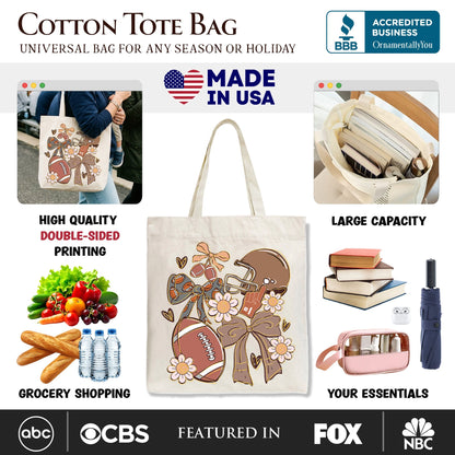 Football Mom Coquette Bow Daisy Tote Bag, Retro Fall Game Day Preppy Gift Shopper