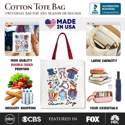 Game Day Baseball Tote Bag, Gift Shopper for Sports Fans