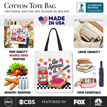 Go Spread It Christian Tote Bag, Cute Gospel Jam and Toast Gift Shopper