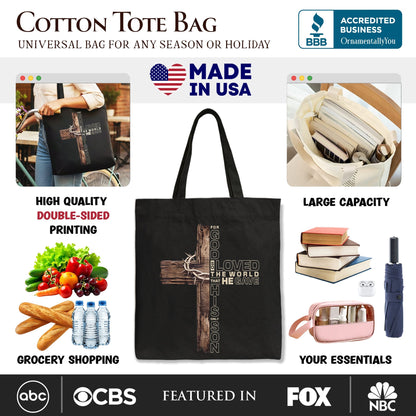 God Gave His Only Son Cross Tote Bag, Christian John 3:16 Faith Gift Shopper