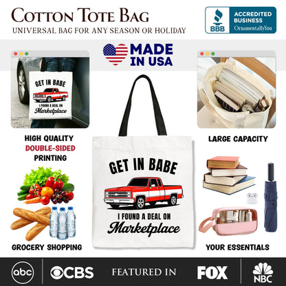 I Found A Deal On Marketplace Tote Bag, Funny Red Truck Gift Shopper