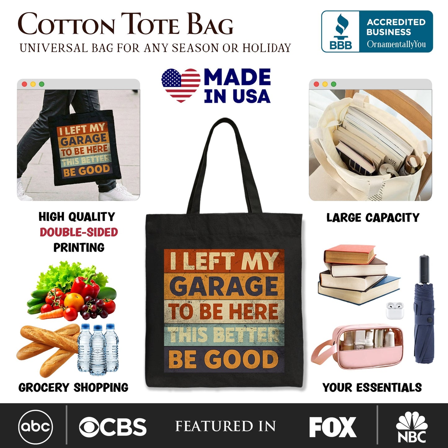 I Left My Garage to Be Here Tote Bag, Retro Gift Shopper for Funny Car Dads