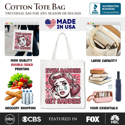 Even Baddies Get Saddies Tote Bag, Retro Crying Girl Pop Art for Stylish and Emotional Women