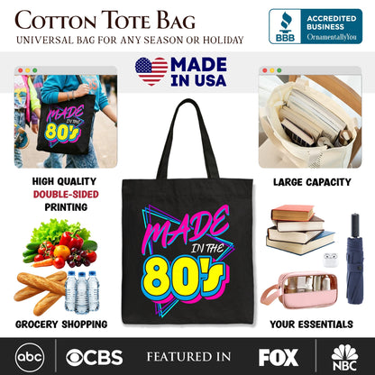 Made In The 80s Tote Bag, Neon Retro Eighties Kid Gift Shopper