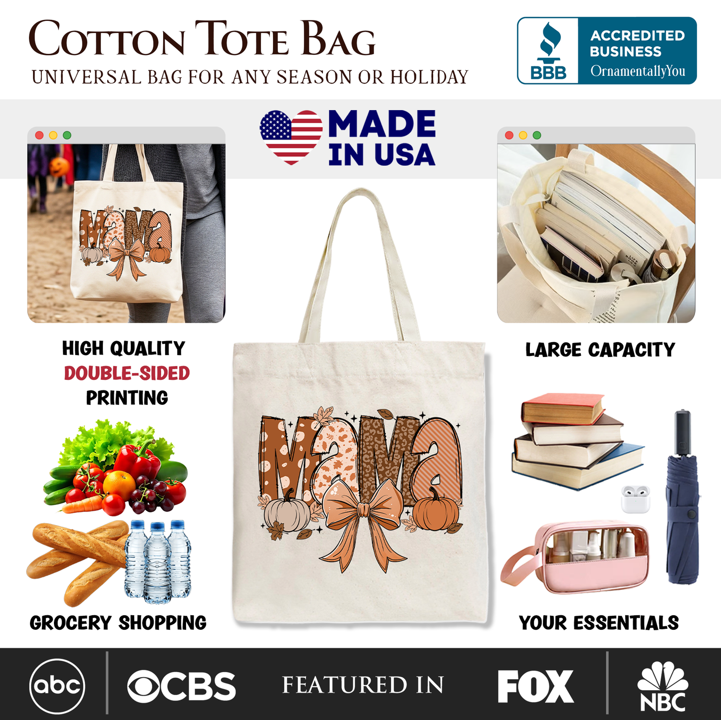 Mama Coquette Autumn Tote Bag, Cozy Fall Pumpkins for Mothers