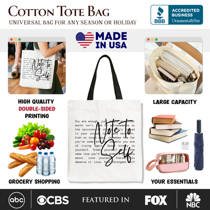 Note To Self Mental Health Tote Bag, Motivational Definition Gift Shopper