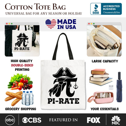 Pi 3.14 Pirate Tote Bag, Funny Math Pun Pi Day Gift Shopper