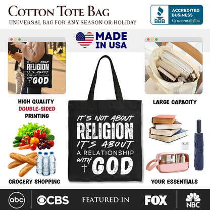 Relationship With God Tote Bag, Christian Statement Faith Gift Shopper