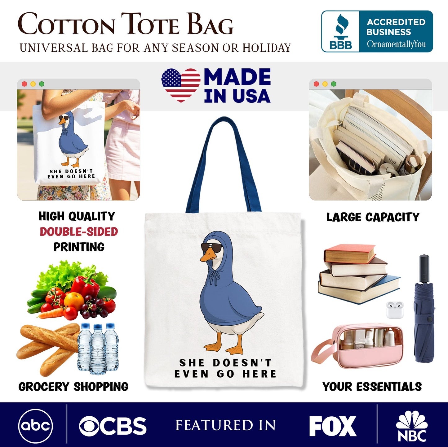 She Doesn’t Even Go Here Silly Goose Canvas Tote Bag, Mean Girls Funny Meme Gift Shopper