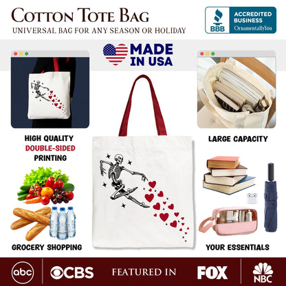 Skeleton Hearts Valentine Tote Bag, Playful Funny Gift Shopper